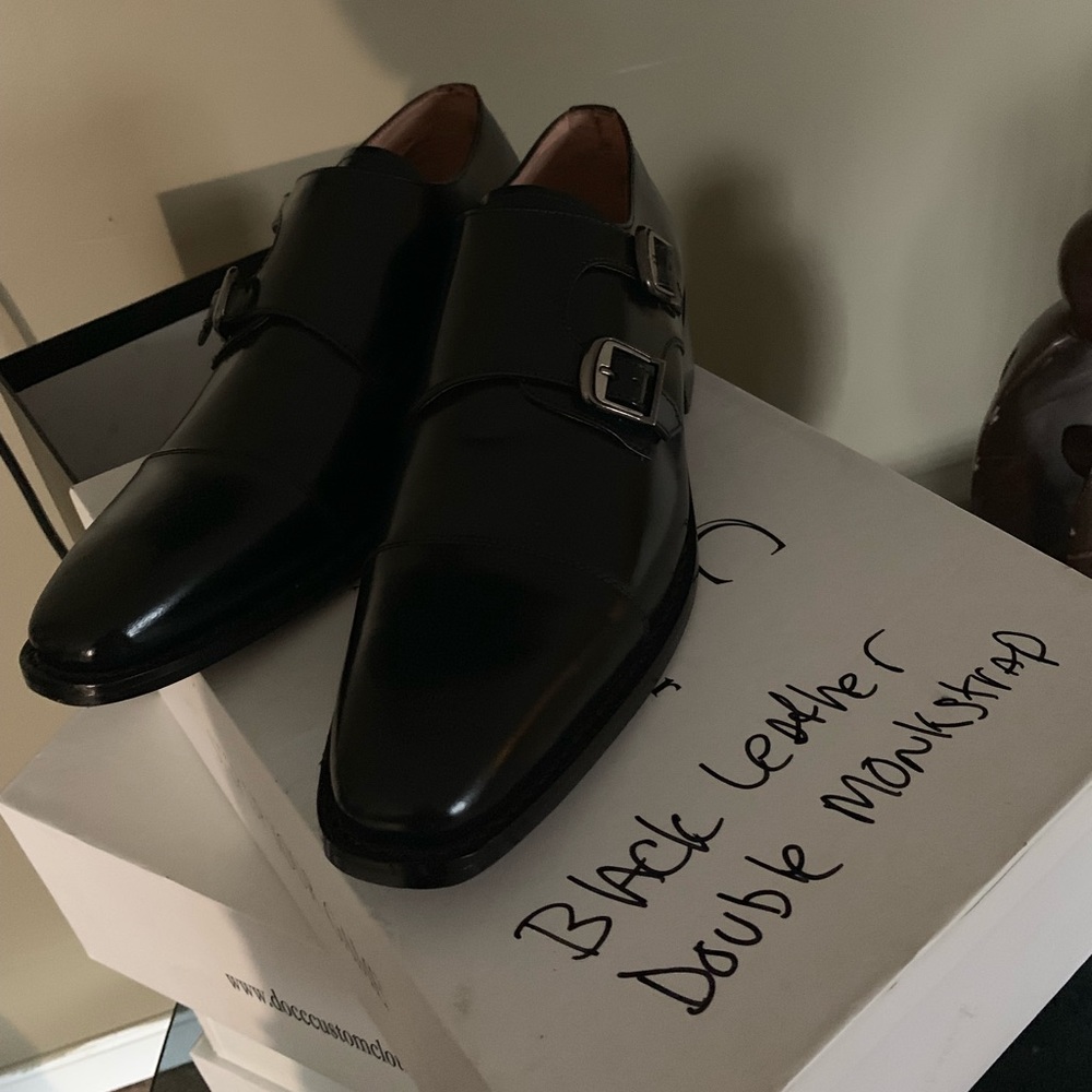 Black Leather Double Monkstrap Custom Made Shoe